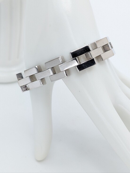 Goldette Jewelry - Vintage Goldette Wide Link Silver Tone Modernist Bracelet 7.5"